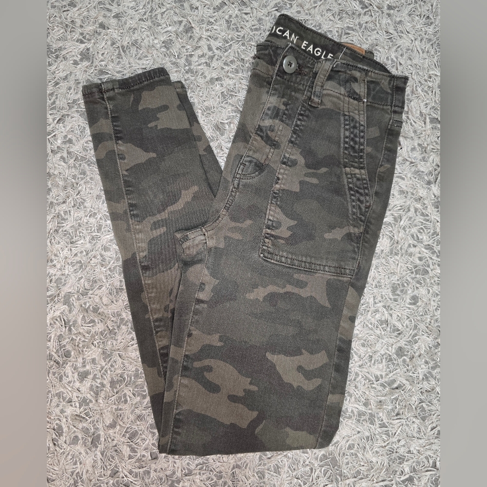 American Eagle Camo Pants Womens Olive Green Skinny Stretch Casual Streetwear